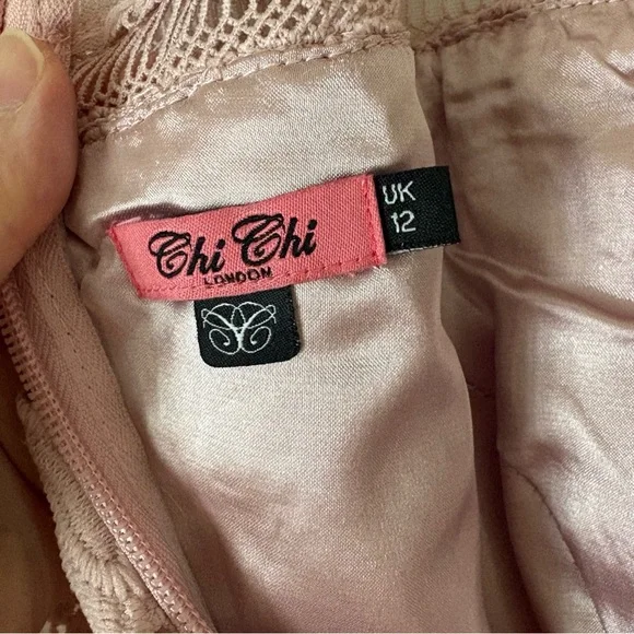 Chi Chi London Rebeka Blush Pink High Neck Shawl Lace Midi Dress Size 8 - Picture 4 of 16